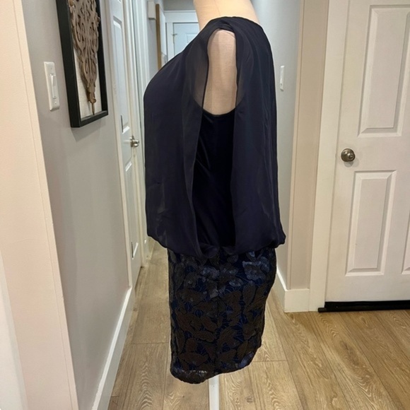Aidan Aidan Mattox Navy Cocktail Dress with Sheer Flatter Top and Sequined Skirt - Picture 11 of 16